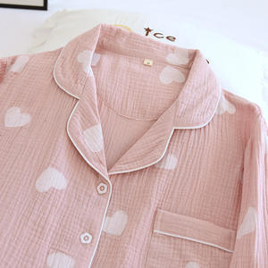 เซ็ตชุดนอน100% 2024สำหรับผู้หญิง2ชิ้นผ้าโปร่งผ้าฝ้ายลายกุหลาบเสื้อคอตตอน + กางเกงสวมใส่สบายแบบสดชื่นและธรรมชาติ - Product Image 5