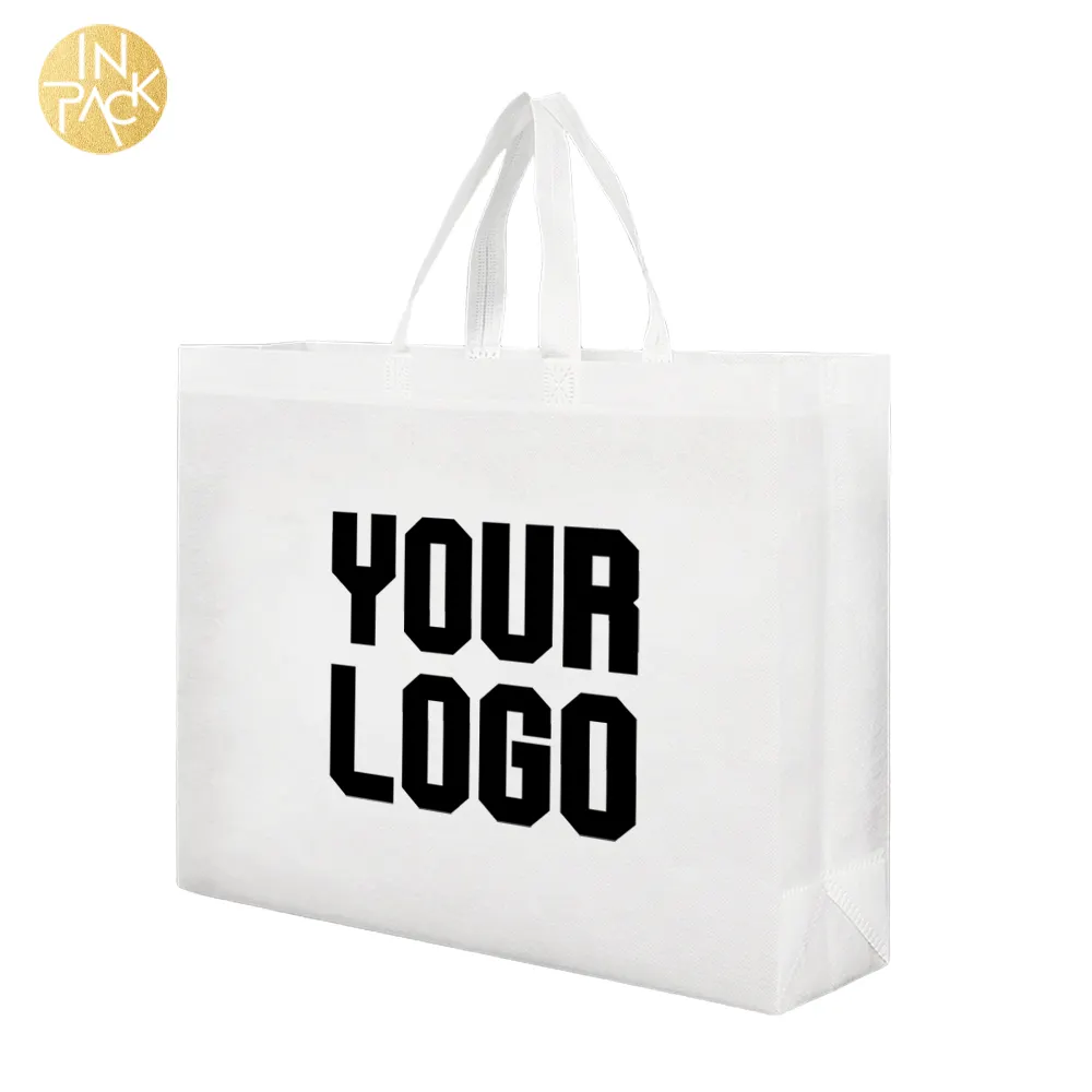 INPACK Custom Printed Logo Reusable Fabric Nonwoven Grocery Shopping Bags Gift Bag Non woven Shopping tote Sags Strong Handles