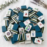 Jeu de Mahjong américain 4 couches à rayures motif paon oriental, tuiles en acrylique blanc, vert, bleu, beige, cadeau de Mahjong pour fête ou mariage