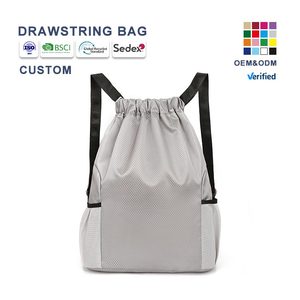 กระเป๋าเป้สะพายหลังแบบมีเชือกผูก กันน้ำ คุณภาพสูง กระเป๋าเชือกแฟชั่นสำหรับเล่นกีฬาและออกกำลังกาย มีช่องด้านข้าง สำหรับผู้ชายและผู้หญิง รับสกรีนโลโก้ - Product Image 1