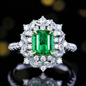 Emerald Halo Engagement <b>Ring</b>,18K Gold 1.35ct Rectangular Natural Emerald Inlaid 60 Pcs White <b>Diamonds</b> Fine Jewelry - Product Image 1