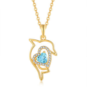Arine Animal Pendentif Collier Dauphin Creux Coeur Bleu Mignon Exquis Pendentif 925 Pur Argent Bijoux Fabricant - Product Image 1