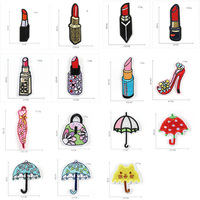 Offre Spéciale : Patchs brodés thermocollants à motifs de tube de rouge à lèvres, parapluie, patins à roulettes, talons hauts, baskets et chaussures en toile pour vêtements en jean