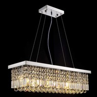 Lustre rectangulaire en cristal pour restaurant avec lumière LED tricolore à changement de couleur, hauteur personnalisable pour la maison et les bars