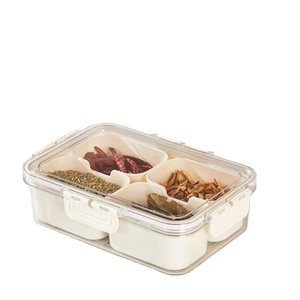 Caja de Aperitivos Rectangular Transparente Portátil y Ecológica, Moldeada por Inyección, con Tapa y Asas, Bandeja de Almacenamiento de Condimentos con Compartimentos Divididos - Product Image 1