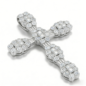 CUSTOM SILVER 10K/14K/18K GOLD PLATED LAB GROWN CVD DIAMOND CLASSIC ENGAGEMENT GIFT SWEATER <b>CHAIN</b> NECKLACE <b>CROSS</b> PENDANT - Product Image 3