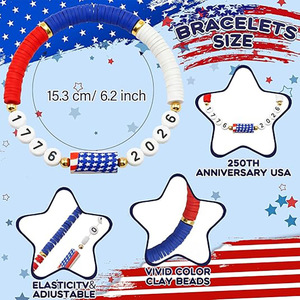 Nouveau Bracelet du 250e Anniversaire de l'Indépendance des États-Unis 2026, Bracelet Empilable Perlé Rouge Blanc Bleu Drapeau Américain, Cadeau Bijou Patriotique - Product Image 3
