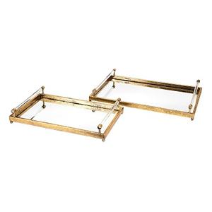 Best Selling Copper Antique Metal With Golden Handle Serving Tray for Table Decoration <b>Hotel</b> <b>Supply</b> Serving Trays - Product Image 2