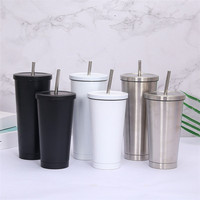 Meilleur vendeur 500ml 750ml Double paroi eau thermos tasse verres isolé sous vide en acier inoxydable gobelet avec couvercle de paille