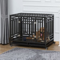 Cage à chien pliable robuste, cage pliable en métal solide, 4 roues avec plateau