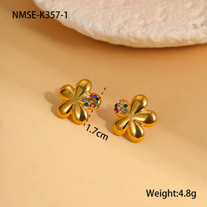 Colorido CZ Stone Cute Flower Stud Pendientes para niñas 18K Chapado en oro Acero inoxidable Joyería de moda para fiesta de uso diario - Product Image 5
