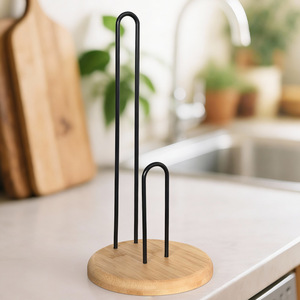 Bamboo <b>Paper</b> Towel Holder Round Freestanding <b>Kitchen</b> Organizer Minimalist Design Eco Friendly Desktop Storage - Product Image 3