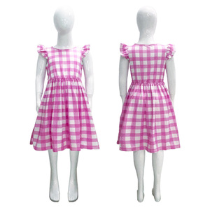 Pink Gingham Check <b>Dress</b> For Girls A-Line Sleeveless Cute Style Children Clothing - Product Image 1