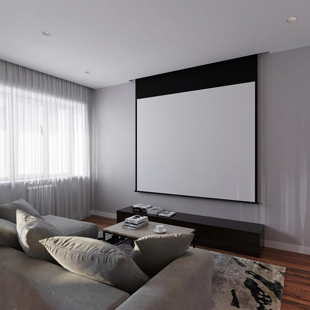100 Inch 16:9 Electric Embedded Remote Control Automatic Lifting Ceiling Projection Screen Matt White Motorized Projector Screen