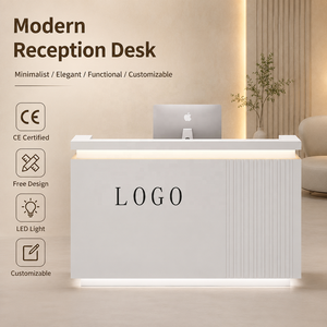 Comptoir de réception moderne en métal, comptoir d'accueil minimaliste avec éclairage LED, personnalisable, mobilier de bureau pour salon de beauté - Product Image 1