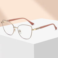 Monture de lunettes œil-de-chat en métal pour femme, branches en acétate, monture optique tendance pour verres correcteurs, lunettes anti-lumière bleue