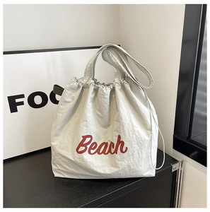 Dây Rút Hai Lớp Túi mua sắm phụ nữ vải Vai Túi nhàu nát vải ví dễ thương bãi biển Túi xách nữ lớn sách Tote - Product Image 6