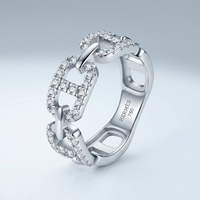 Iced Out Kettenglieder-Ring Vollbesetzt mit Moissanit Brillantschliff 925 Sterling Silber Unisex Hip-Hop Breiter Rhodium-Plattierter Ring