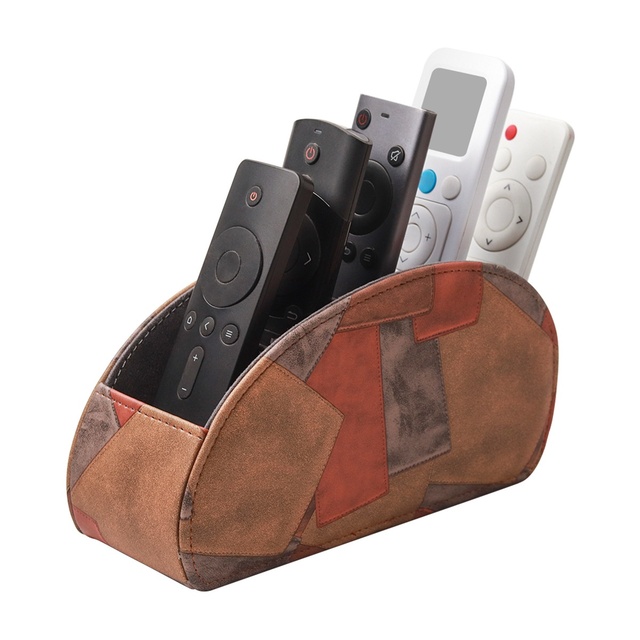 Bestseller Leather Multifunctional Remote Control Storage Box Bedside Table Makeup Brush Organizer Curved Desktop Organizer