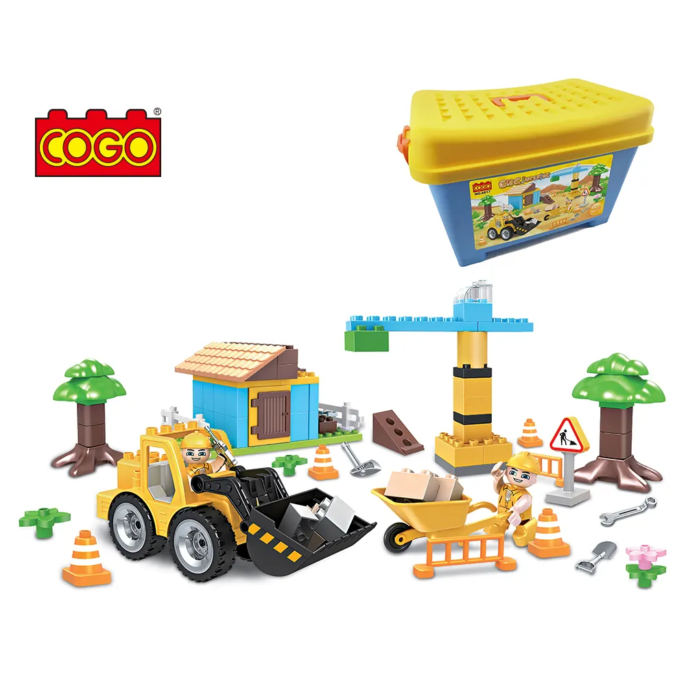 COGO Construction site pushdozer Model building block bricks construct set toy