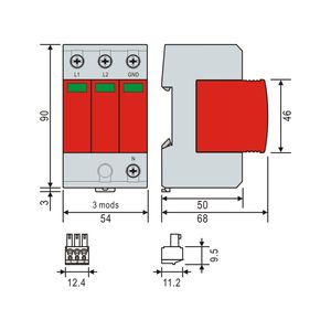 Telebahn 120V/240V 135V 270V AC 20kA 50kA 8kA 200kA <span class=keywords><strong>Fase</strong></span> dividida 3W + G Supresión de protección contra sobretensiones Pararrayos - Product Image 2
