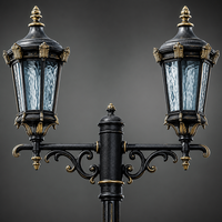 Lampadaire LED extérieur double tête de luxe, style rétro européen, étanche IP65, sur poteau de 3,5 m, pour villas et manoirs