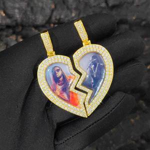 Personalized 925 Sterling <b>Silver</b> VVS1 Moissanite Iced Out Memory Picture <b>Necklace</b> Custom Magnetic Heart Bling Medallion Pendants - Product Image 1