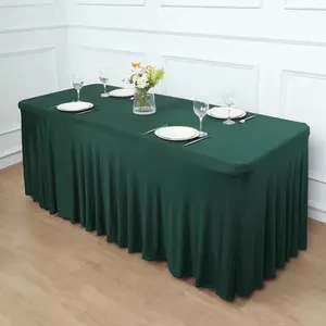 Hunter zümrüt yeşil dalgalı Spandex gömme dikdörtgen 1 parça masa örtüsü masa etek sıkı masa etek kapak ile Ruffles
