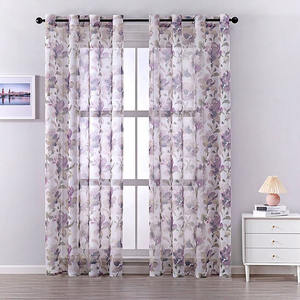 Venta al por mayor, cortinas de ventana impresas transparentes confeccionadas, cortinas florales de lujo para sala de estar y dormitorio - Product Image 3