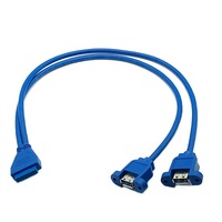 Câble de carte mère USB3.0, conducteur en cuivre pur étamé, double USB 3.0 femelle 20 broches mâle, panneau frontal, tresse en PVC, support d'ordinateur, données