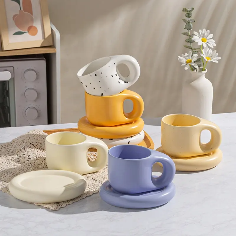 Ensemble tasse à thé et soucoupe en porcelaine de grande capacité tasse à café en céramique épaisse avec assiette à dessert