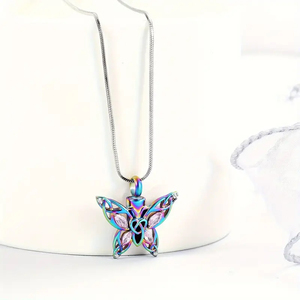 Cremação Borboleta Urna Colar Jóias para Cinzas para Mulheres Aço Inoxidável Incrustado Cristal Memorial Pingente - Product Image 5