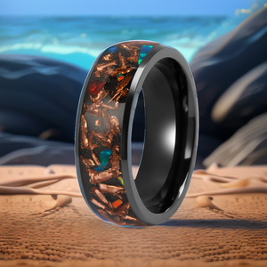 Nieuwe Aankomst Trendy Tizti <span class=keywords><strong>Ring</strong></span> 8Mm Koepel Zand Steen Gemalen Opaal En Koperen Inleg Zwart Zirkonium Wolfraam <span class=keywords><strong>Ring</strong></span> Voor Mannen - Product Image 4