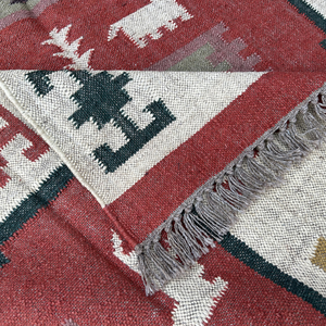 Alfombra Kilim de 4x6 pies, lana tejida a mano y yute, diseño bohemio moderno, diseño bordado de diseñador más vendido, alfombras Kilim de estilo bohemio de La India - Product Image 3