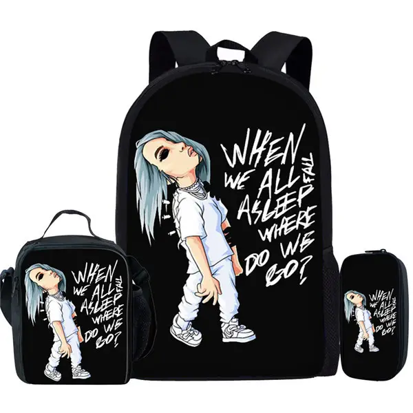 Conjunto de bolsos escolares Billie Eilish, 3 mochilas personalizadas para chicas adolescentes, bolso escolar elegante de alta <span class=keywords><strong>calidad</strong></span>