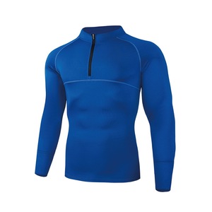 Camiseta Deportiva Blanca para Hombre con Cuello de Cremallera, Manga Larga, Camiseta Atlética de Poliéster para Entrenamiento en el Gimnasio - Product Image 4