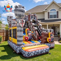 Château gonflable à thème dinosaure avec double toboggan, château de saut commercial pour enfants, idéal pour les fêtes en extérieur et la location