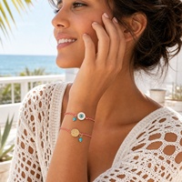 Pulsera Go2boho con cordón de nailon trenzado rojo y blanco, cuentas de turquesa y baño de oro de 18 quilates, joyería bohemia para regalo.