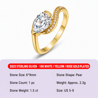 Fabricant de bijoux en moissanite sur mesure, vente en gros, bague de fiançailles en argent sterling 925, coupe poire, plaquée or 18 carats pour femmes
