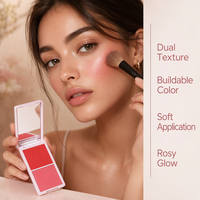 Créez votre logo – Palette de blush portable 2-en-1 crème et poudre, multi-couleurs, modulable, fini mat, longue tenue, pour tous types de peau