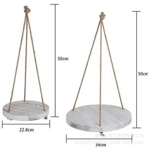 Hanging Plant Stand Round Wooden Rope <b>Floating</b> Frame Single Layer Solid Wood Distressed <b>Wall</b> Mounted Display <b>Shelf</b> - Product Image 4