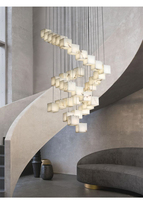 Luminaire suspendu en albâtre nordique, lustre en laiton et marbre postmoderne pour hall d'hôtel, salon, escalier, matériau en cuivre durable