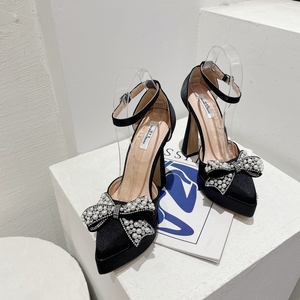 Chaussures à talons hauts imperméables avec plateforme et nœud perlé, style star, nouvelle collection printemps 2023, noires et blanches, pour femmes - Product Image 5