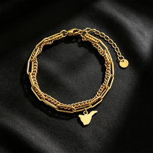 Pulsera de Cadena de Doble Capa de Acero Inoxidable 304 con Colgante de Mapa de la Isla Española, Chapado al Vacío, Joyería Diaria Unisex para la Muñeca - Product Image 4