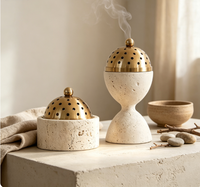 Brûleur d'encens en marbre naturel classique pour Bakhoor, encensoir décoratif Mubkhar, encensoir de style moyen-oriental