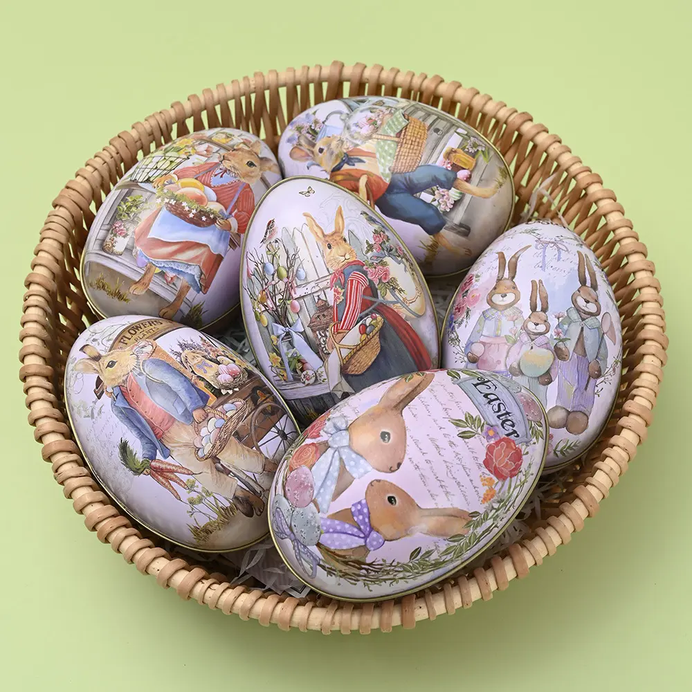 Nieuw Ontwerp Hotsales Easter 3-delige Decoratie Levert Ronde Kleurrijke Konijn Ei Vorm Snoep Eierschaal Geschenkdoos