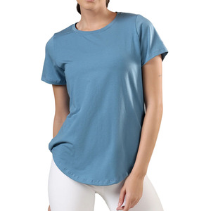 T-shirt en coton de haute qualité pour femme, personnalisable avec logo, nouveau design, couleur unie, décontracté, été, vente en gros, t-shirts de sport vierges pour femme - Product Image 1