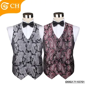 Chinese Factory High Quality Suit Vest Polyester Woven Jacquard Waistcoat Paisley Men Suit Vest