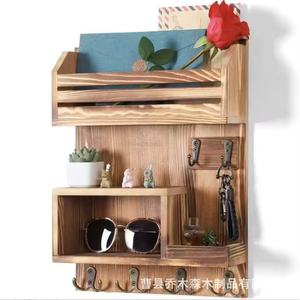 Wooden <b>Wall</b> Mounted Storage Rack Mail Organizer Key Holder Rectangle 2 Layer Multipurpose Office <b>Desk</b> Organization - Product Image 2