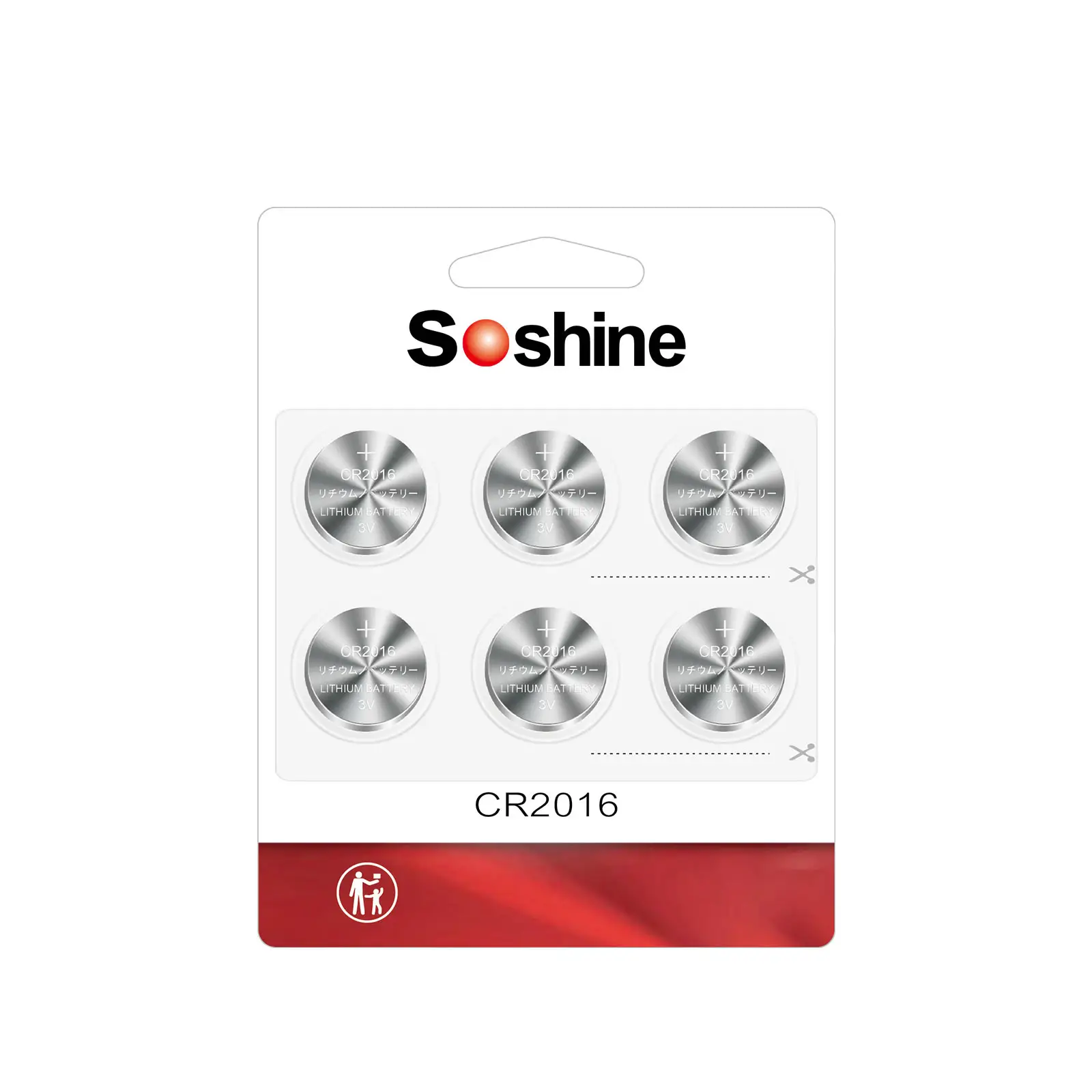 Soshine-paquete de 6 pilas de litio, 3 voltios, CR2016